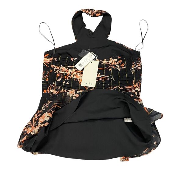 Joie Damein Halter Top Womens 0 Black Floral Metallic Threads Chiffon Sleeveless - Picture 10 of 16